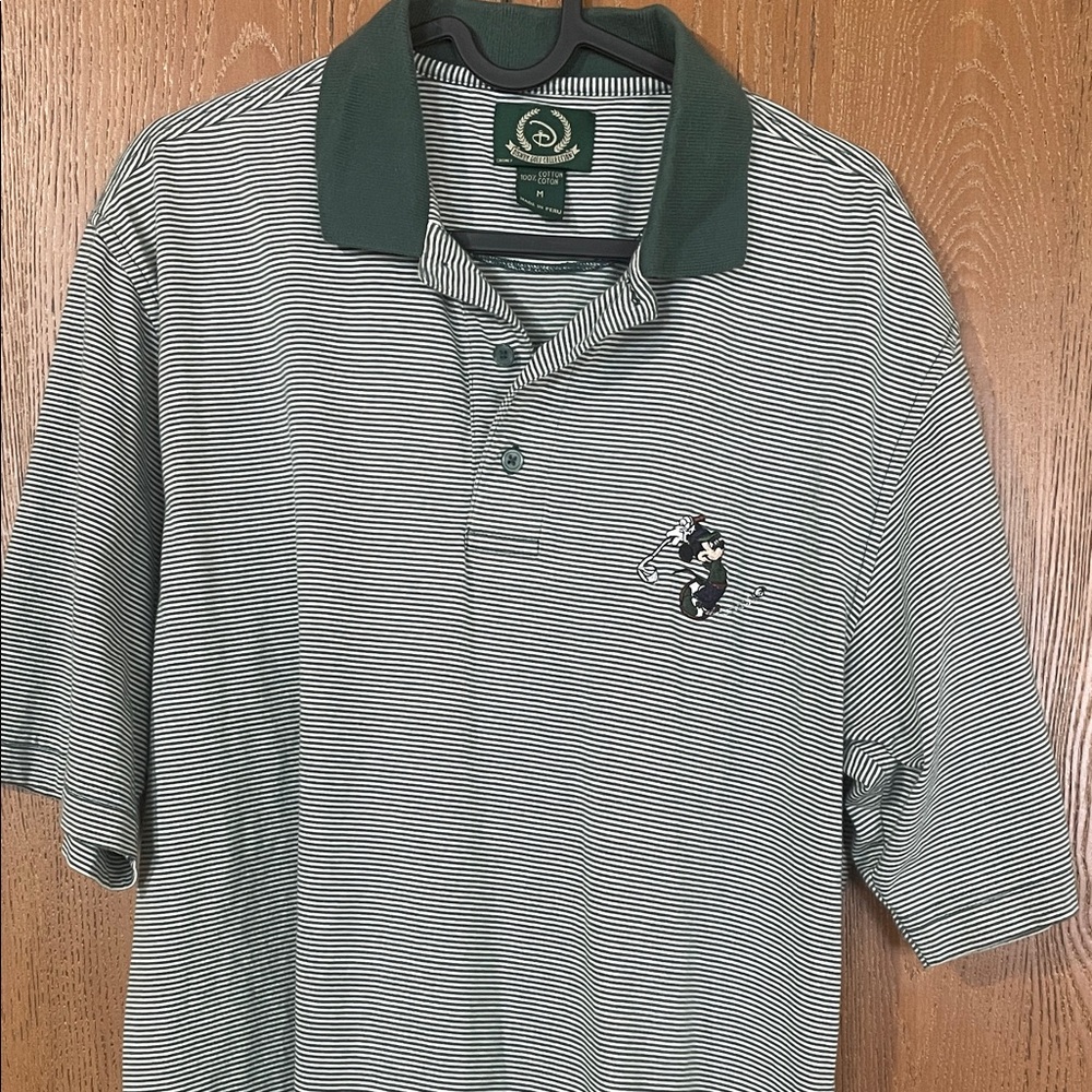 Disney Green and White Striped Polo Shirt